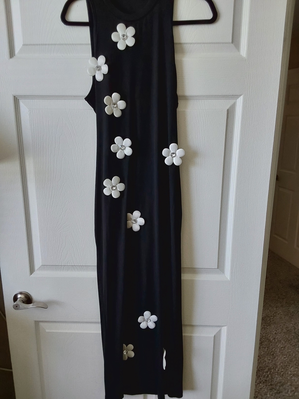 SHEIN Black Maxi Dress with White Floral Appliqués